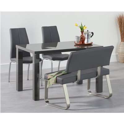 Atlanta  200cm Dark Grey High Gloss Dining Table with Cavello Chairs and Atlanta Grey Bench