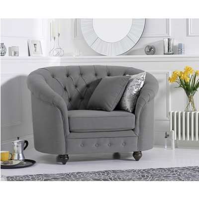 Cara Chesterfield Grey Linen Fabric Armchair