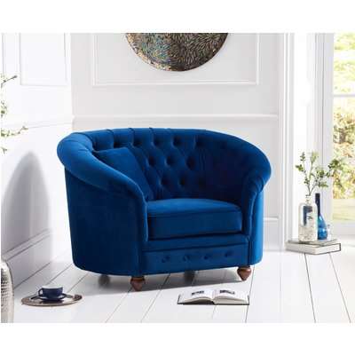 Cara Chesterfield Blue Plush Fabric Armchair