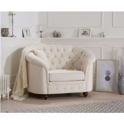 Cara Chesterfield Ivory Linen Fabric Armchair