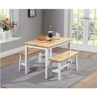 Chiltern 114cm Oak and White Dining Table Set with Benches