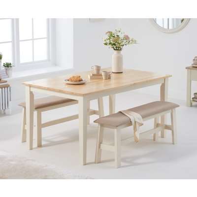 Chiltern 150cm Oak and Cream Dining Set with Fabric Benches