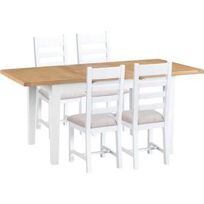 Ellen Oak and White 120cm Butterfly Extending Table with Ladder Back Dining Chairs with Fabric Seats