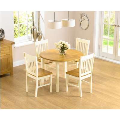 Genoa Oak & Cream 100cm Drop Leaf Extending Dining Table Set with Chairs