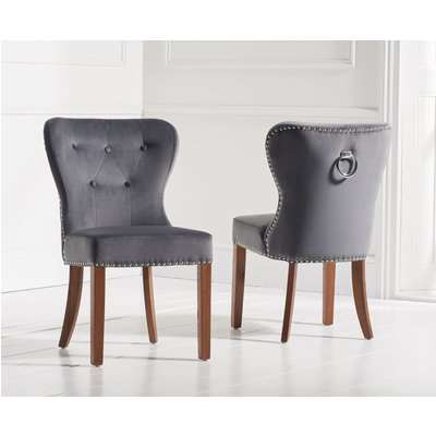Knightsbridge Studded Blue Velvet Fabric Oak Leg Dining Chairs (Pairs)