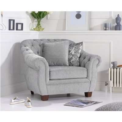 Lacey Chesterfield Grey Plush Fabric Armchair