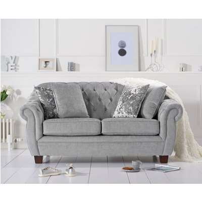 Lacey Chesterfield Grey Plush Fabric Two-Seater Sofa