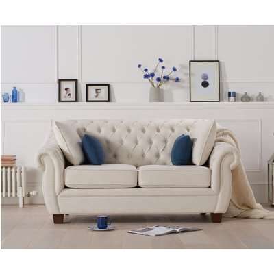 Lacey Chesterfield Ivory Linen Fabric Two-Seater Sofa