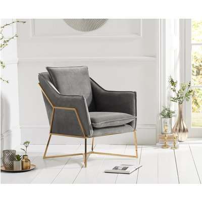 Lillia Grey Velvet Accent Chair with Gold Legs