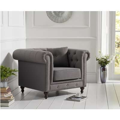 Milano Chesterfield Grey Linen Fabric Armchair