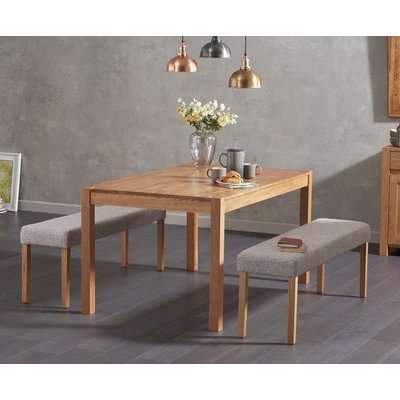 Oxford 150cm Solid Oak Dining Table with Mia Large Grey Benches and Mia Chairs