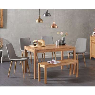 Oxford 120cm Solid Oak Dining Table with Ophelia Faux Leather Square Leg Chairs and Bench