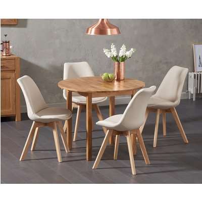 Oxford 90cm Solid Oak Drop Leaf Extending Dining Table with Demi Fabric Chairs