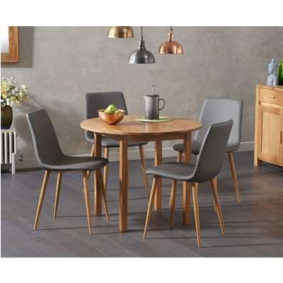 Oxford 90cm Solid Oak Drop Leaf Extending Dining Table with Hamburg Faux Leather Chairs