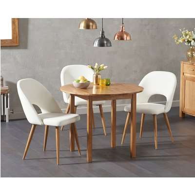 Oxford 90cm Solid Oak Drop Leaf Extending Dining Table with Harrogate Faux Leather Chairs