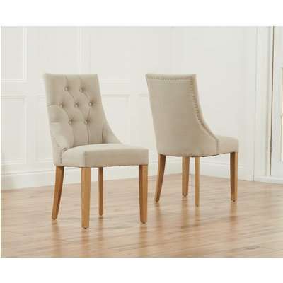 Pacific Beige Fabric Oak Leg Dining Chairs (Pairs)