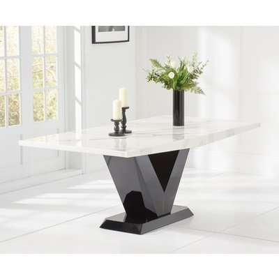 Verbier 200cm  White V Pedestal Marble Dining Table