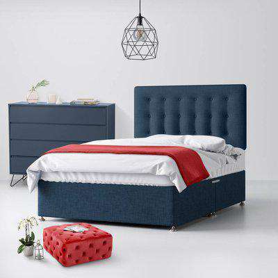 Cornell Buttoned Midnight Blue Fabric Ottoman Divan Bed - 6ft Super King Size