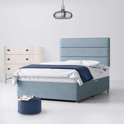 Cornell Plain Midnight Blue Fabric Ottoman Divan Bed - 2ft6 Small Single