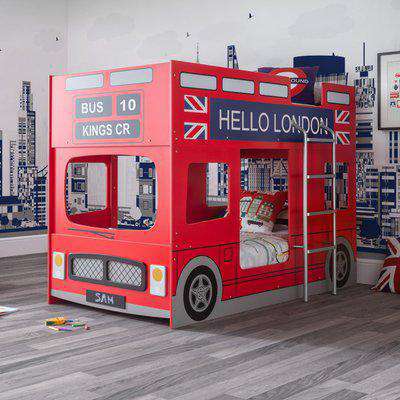 London Bus Kings Cross Red Wooden Bunk Bed Frame - 3ft Single