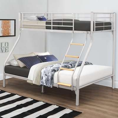 Nexus Silver Finish Metal Triple Sleeper Bunk Bed Frame - 3ft Single Top and 4ft6 Double Bottom