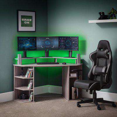 Orbit Grey Oak Wooden Corner Gaming Desk