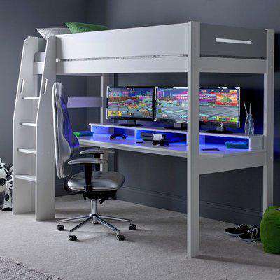 Urban White and Grey Console Gaming Wooden High Sleeper Frame - EU Single