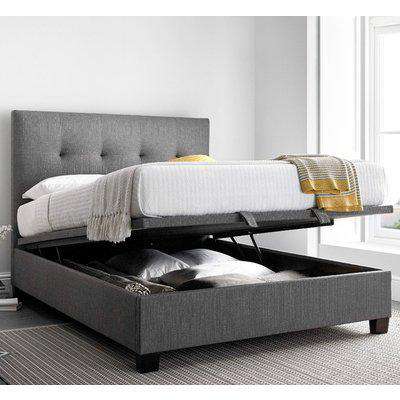 Yorkie Grey Fabric Ottoman Bed Frame - 6ft Super King Size