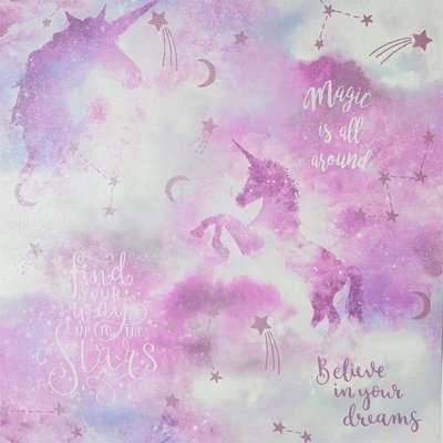 Arthouse Galaxy Unicorn Kids Textured Glitter Blush Pink Wallpaper