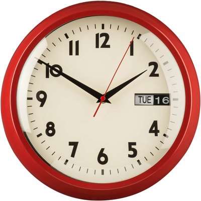 Day & Date Wall Clock - Red