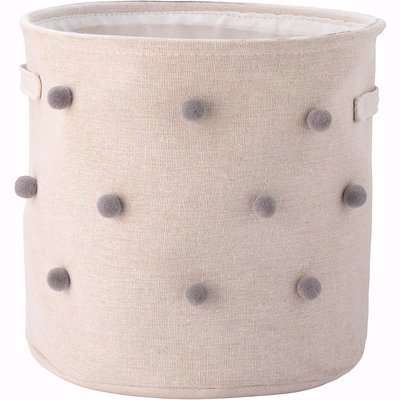 Flexi Storage Kids Storage Basket - White with Grey Pom Poms