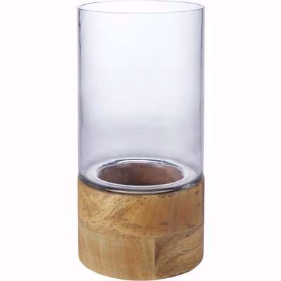 House Beautiful Glass Hurricane Vase with Wooden Base