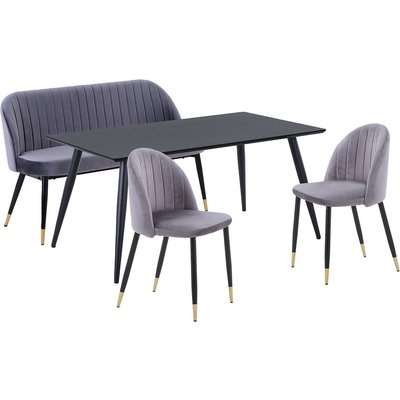 Illona Dining Table, Bench and 2 Chairs - Grey