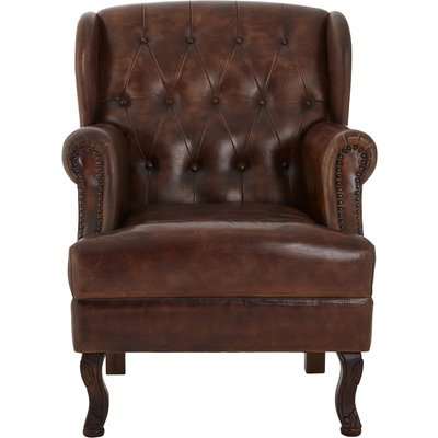 Leather Buttoned Armchair - Brown