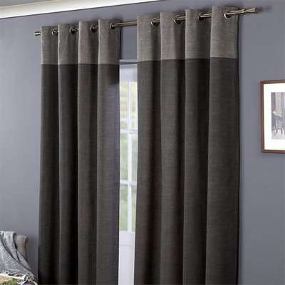 Oslo 100% Cotton Eyelet Curtains 66 x 72 - Charcoal