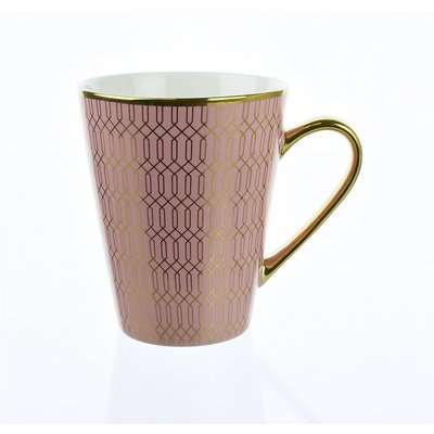 Porcelain Conical Mug in Pink and Gold Geo