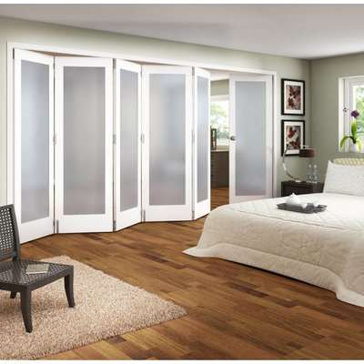 Room Divider Obscure Glazed White Primed - 6 Door - 3771mm Wide