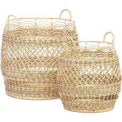 Set of 2 Natural Rattan Storage Baskets