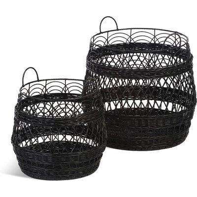 Set of 2 Black Rattan Storage Baskets