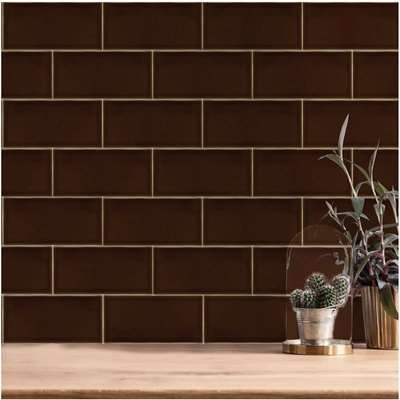V&A Puddle Glaze Teapot Brown Wall Tile - 15.2x7.6cm