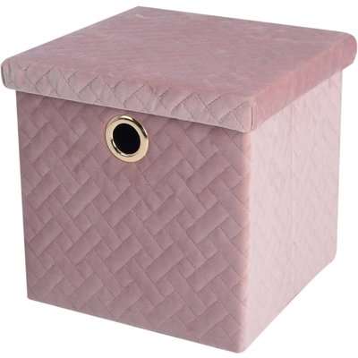Velvet Quilted Storage Box with Lid - Blush