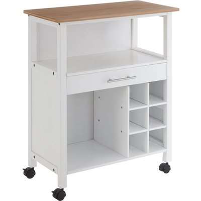 White and Bamboo Top Kitchen Trolley with Drawer