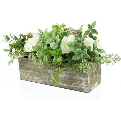 White Rose Arrangement in Wooden Box
