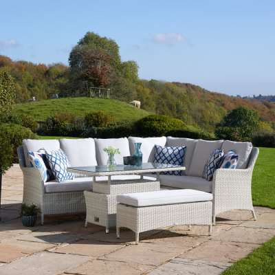 Bramblecrest Tetbury 7-Seat Outdoor Sofa Set With Adjustable Tree Free Top Table &amp; Bench - Nutmeg