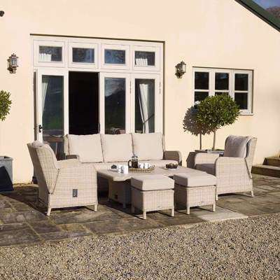 Bramblecrest Chedworth Reclining 3 Seat Sofa & Reclining Armchairs Adjustable Table Casual Dining Set - Sandstone