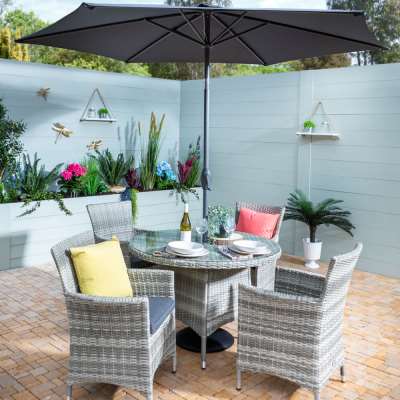 Hartman Westbury 4-Seat Garden Dining Set with Round Table &amp; 2.5m Parasol - Ash/Slate