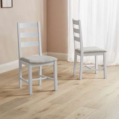 White & Grey Ladder Back Dining Chair Fabric Seat Set of 2
