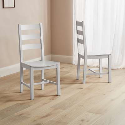 White & Grey Ladder Back Dining Chair Painted Set of 2