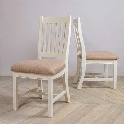 Modern Farmhouse Ladder Back Dining Chair Fabric Seat Set of 2