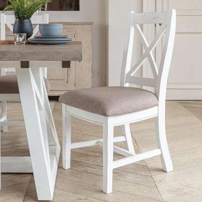 White And Grey Dining Chair Fabric Seat Set Of 2